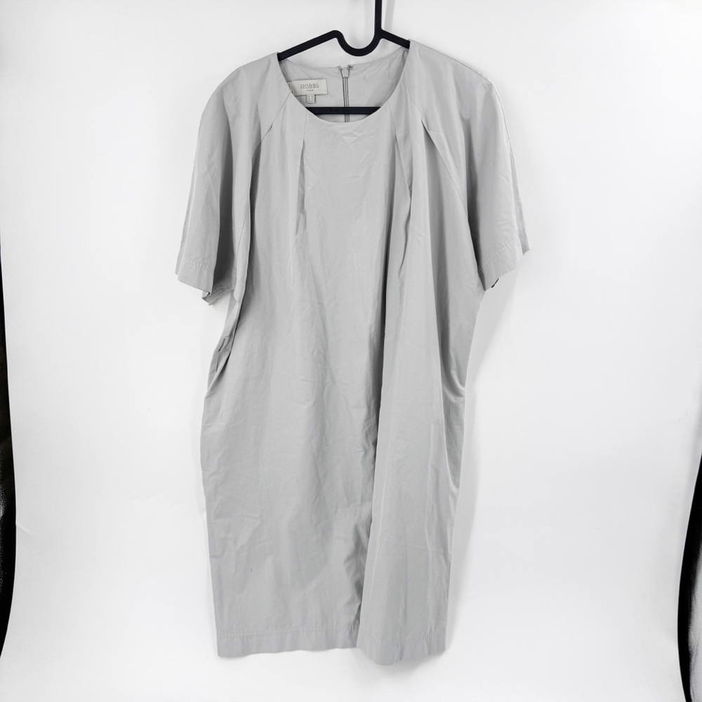 ✅ HOBBS INTERNATIONAL GREY SHORT SLEEVE MINIMALIST DRESS SIZE 12 POCKETS